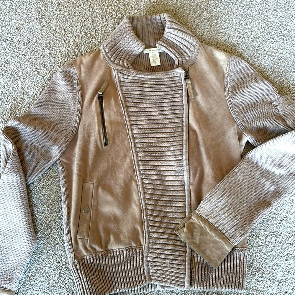 White & Warren Suede & Knit Zip Up